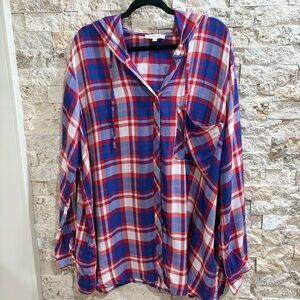My style Women’s Red & Blue Plaid Button-Up Shirt size 3X